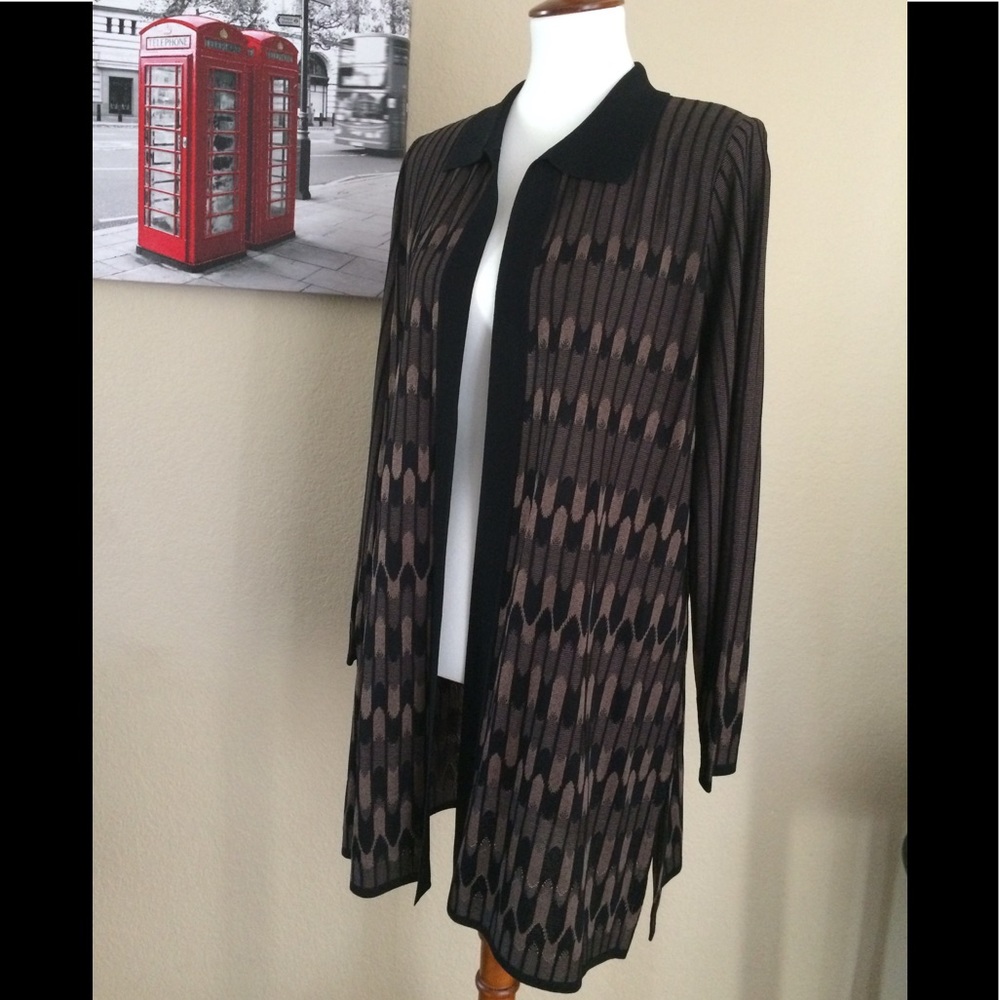 Exclusively Misook Long Open Front Cardigan Sz L